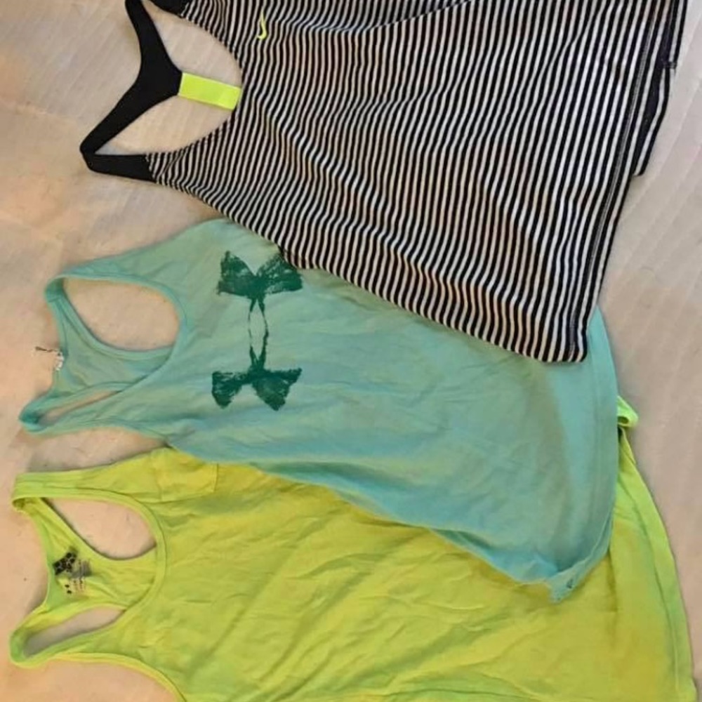 3 name brand active tanks. Under Armour and Nike